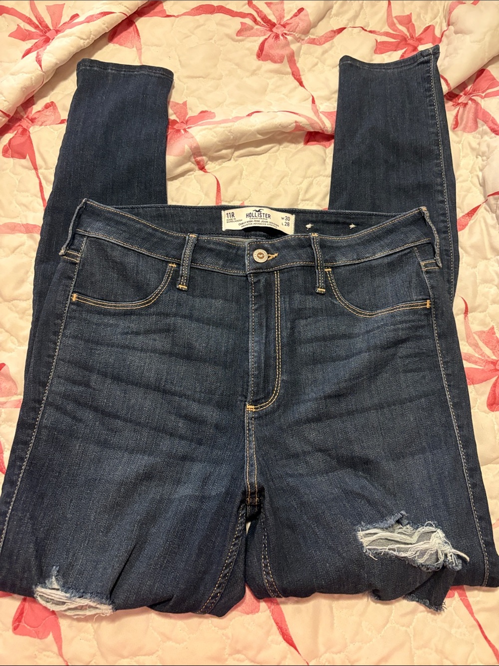 Hollister Straight Leg Dark Blue Distressed Jeans